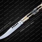 D2 Tool Steel Original Folding Butterfly Knife Brass with Carabao and Deer Horn Inserts with Sheath