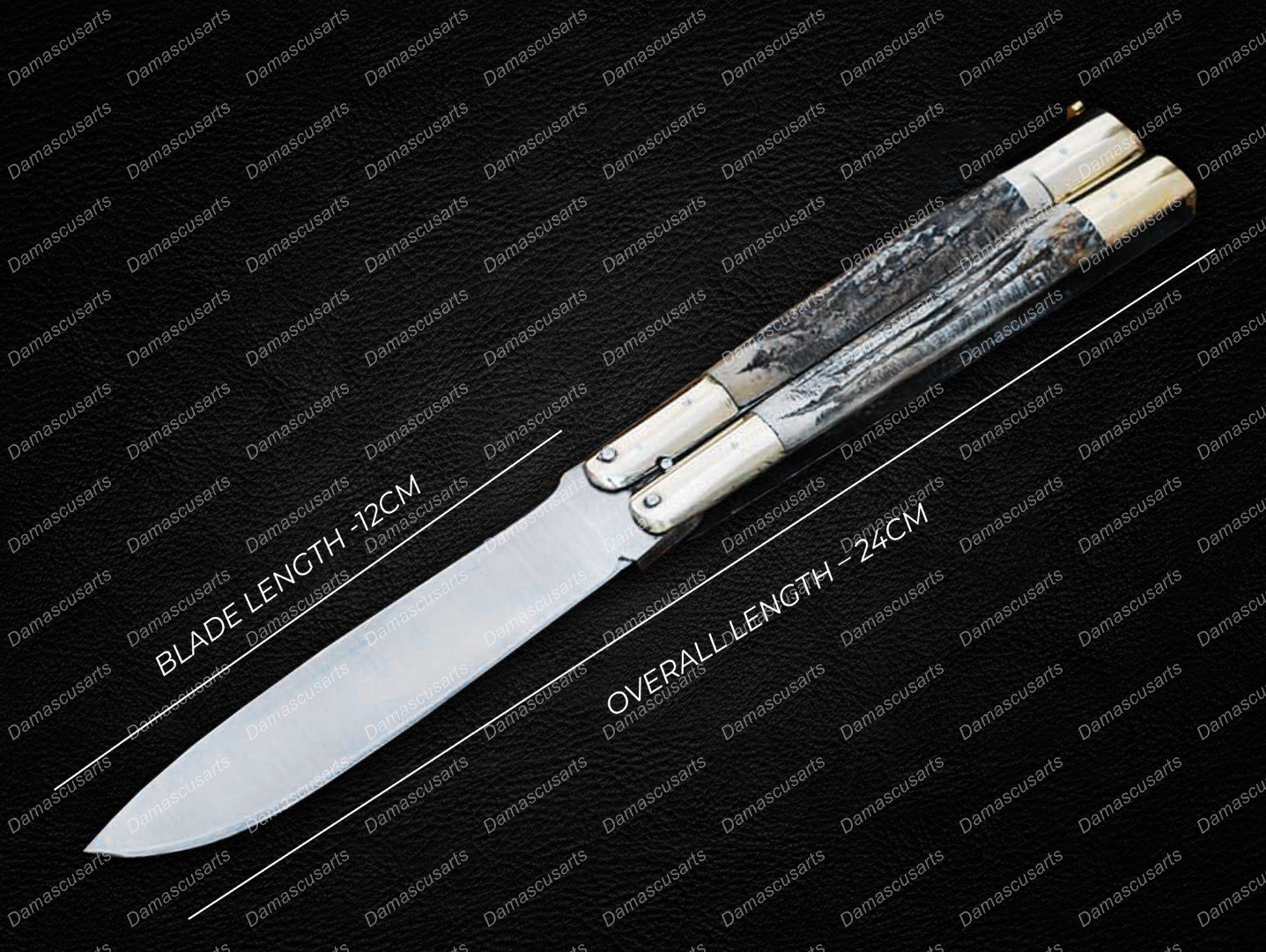 D2 Tool Steel Original Folding Butterfly Knife Brass with Jigged Bone Inserts +cover
