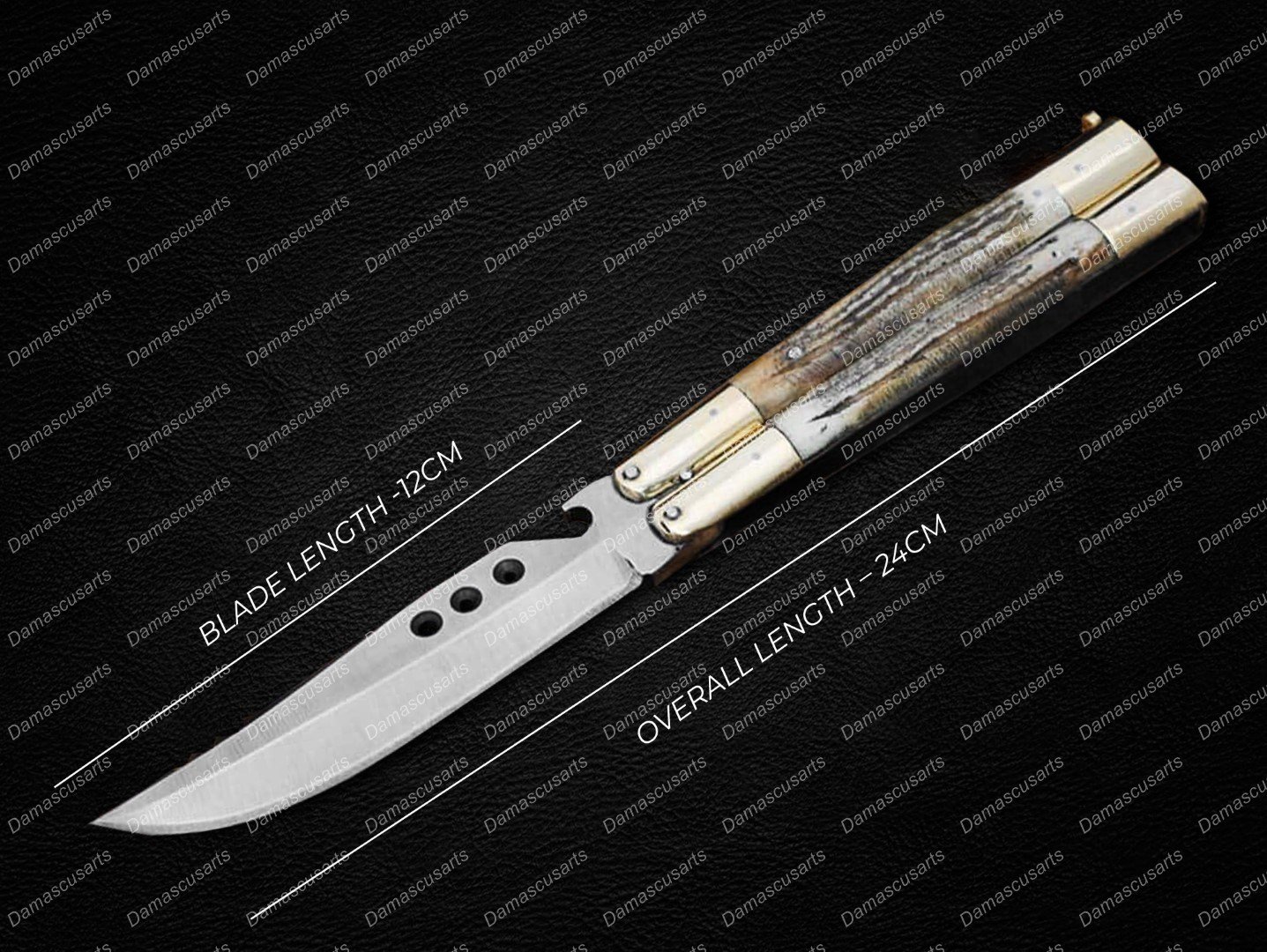 D2 Tool Steel Original Folding Butterfly Knife Brass with Jigged Bone Inserts +cover