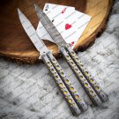 Custom Handmade D2 Tool Steel Original Folding Butterfly Knife Stainless Steel Gold Panning + Sheath