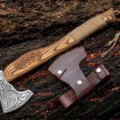 Custom Handmade Carbon Steel Viking Axe - Ash Wood Handle with Leather Sheath