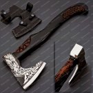Handmade Carbon Steel Viking Axe - Engraved Wood Handle - Best Gift For Him
