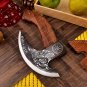 Carbon Steel Etched Pizza Cutter Axe Black- Stylish Pizza Axe Ulu Knife with Sheath
