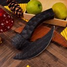 Hand Forged Damascus Steel Pizza Cutter Axe Black Ulu Knife with Sheath