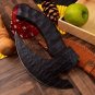 Hand Forged Damascus Steel Pizza Cutter Axe Black Ulu Knife with Sheath