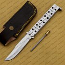 D2 Tool Steel Folding Butterfly Knife Stainless Steel World Class Knives with Leather Sheath