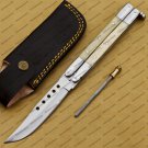 D2 Tool Steel Folding Butterfly Knife Stainless Steel Bone Insert World Class Knives +Leather Sheath