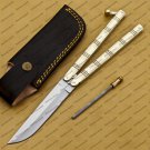 High Carbon Folding Butterfly Knife Stainless Brass World Class Knives with Leather Sheath