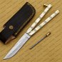 High Carbon Folding Butterfly Knife Stainless Brass World Class Knives with Leather Sheath