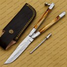 D2 Tool Steel Folding Butterfly Knife Stainless Steel Bone Insert World Class Knives +Leather Sheath