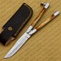D2 Tool Steel Folding Butterfly Knife Stainless Steel Bone Insert World Class Knives +Leather Sheath