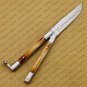 D2 Tool Steel Folding Butterfly Knife Stainless Steel Bone Insert World Class Knives +Leather Sheath