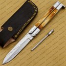 D2 Tool Steel Folding Butterfly Knife Stainless Steel Bone Insert World Class Knives +Leather Sheath