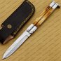 D2 Tool Steel Folding Butterfly Knife Stainless Steel Bone Insert World Class Knives +Leather Sheath