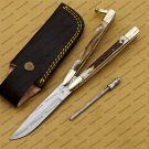 D2 Tool Steel Folding Butterfly Knife Stainless Steel Bone Insert World Class Knives +Leather Sheath