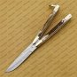D2 Tool Steel Folding Butterfly Knife Stainless Steel Bone Insert World Class Knives +Leather Sheath