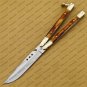 D2 Tool Steel Folding Butterfly Knife Stainless Steel Bone Insert World Class Knives +Leather Sheath
