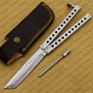 D2 Tool Steel Folding Butterfly Knife Stainless Steel World Class Knives with Leather Sheath