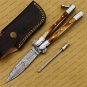 D2 Tool Steel Folding Butterfly Knife Stainless Steel Bone Insert World Class Knives +Leather Sheath