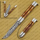 D2 Tool Steel Folding Butterfly Knife Stainless Steel Bone Insert World Class Knives +Leather Sheath