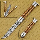 D2 Tool Steel Folding Butterfly Knife Stainless Steel Bone Insert World Class Knives +Leather Sheath