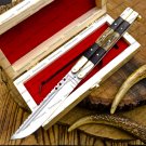 D2 Tool Steel Original Folding Butterfly Knife Brass with Carabao Horn & Jigged Bone Inserts + Cover