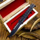 D2 Tool Steel Folding Butterfly Knife Stainless Steel World Class Knives with Leather Sheath