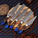 Custom Hand Made Forged Damascus Chef Knife Set Steel Bolster With Bone & Color Sheath Handle