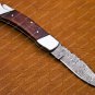 Personalized Custom Damascus Steel Folding Pocket Knife with Handle Olive Wood with Leather Sheeth