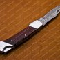 Personalized Custom Damascus Steel Folding Pocket Knife with Handle Olive Wood with Leather Sheeth