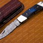 Personalized Custom Damascus Steel Folding Pocket Knife with Handle Olive Wood with Leather Sheeth