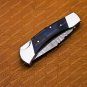 Personalized Custom Damascus Steel Folding Pocket Knife with Handle Olive Wood with Leather Sheeth
