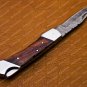 Personalized Custom Damascus Steel Folding Pocket Knife with Handle Olive Wood with Leather Sheeth