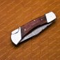 Personalized Custom Damascus Steel Folding Pocket Knife with Handle Olive Wood with Leather Sheeth