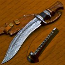 Personalized Custom Forged Hunter Knife Damascus Steel Bowie Knife Handle Tali Wood + Leather Sheath