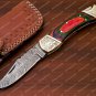 Handmade Damascus Pocket Folding Knife Hand Forged Pocket Knife Pakka Wood Handle Personalized Gift
