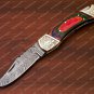 Handmade Damascus Pocket Folding Knife Hand Forged Pocket Knife Pakka Wood Handle Personalized Gift