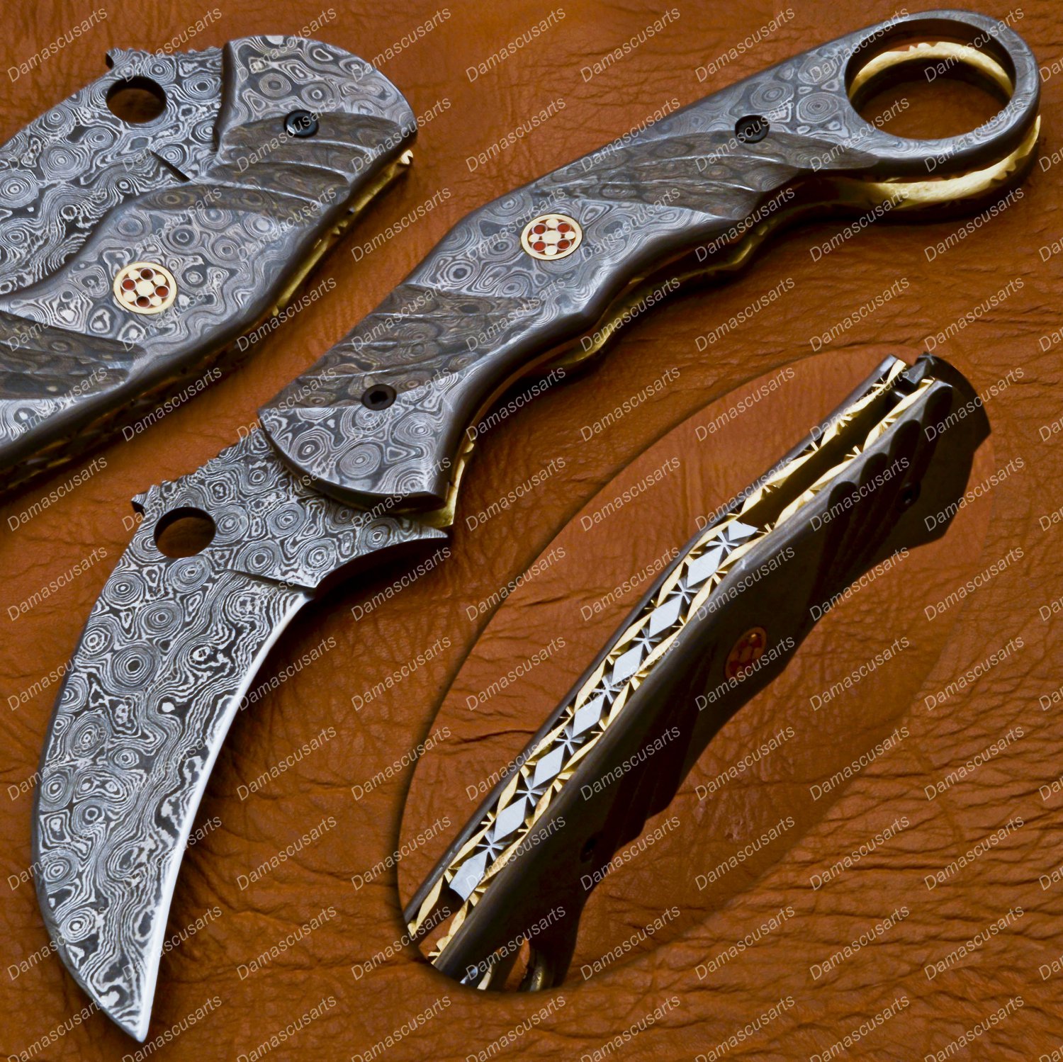 Personalized Custom Hand Made Damascus Steel Folding Pocket Karambit Knife Beautiful Handle Damascus