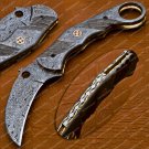 Personalized Custom Hand Made Damascus Steel Folding Pocket Karambit Knife Beautiful Handle Damascus