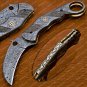 Personalized Custom Hand Made Damascus Steel Folding Pocket Karambit Knife Beautiful Handle Damascus
