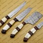 Damascus Chef Knife Set - Forged Steel, Vintage, Handcrafted, Koa Wood Handle, Chef Set with Sheath