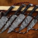 The Black Rose | Damascus 5 Piece Chef Knife Set & Leather Roll