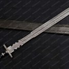 BEAUTIFUL CUSTOM HANDMADE 30 inches DAMASCUS STEEL HUNTING SWORD WITH SHEATH