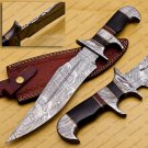 Personalized Custom Forged Hunter Knife Damascus Steel Bowie Knife Handle Tali Wood + Leather Sheath