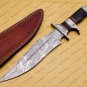 Personalized Custom Forged Hunter Knife Damascus Steel Bowie Knife Handle Tali Wood + Leather Sheath