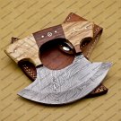 Customize Handmade Damascus Chef Kitchen Ulu Knife Chef Knife Heavy Duty Koa Wood + Leather Sheath