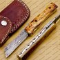 Custom Damascus Steel Folding Pocket Knife Free Damascus Keychain Handle Damascus Leather Sheath