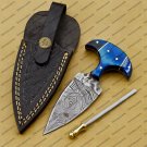 CUSTOM HANDMADE DAMASCUS BLADE HUNTING BOWIE DOUBLE EDGE DAGGER KNIFE AND SHEATH