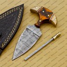 CUSTOM HANDMADE DAMASCUS BLADE HUNTING BOWIE DOUBLE EDGE DAGGER KNIFE AND SHEATH