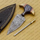 CUSTOM HANDMADE DAMASCUS BLADE HUNTING BOWIE DOUBLE EDGE DAGGER KNIFE AND SHEATH